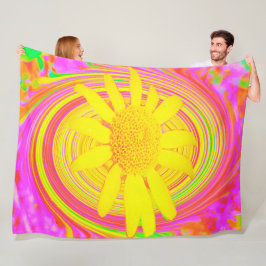 Gele zonnebloem op een Psychedelic Swirl Fleece Deken