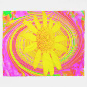 Gele zonnebloem op een Psychedelic Swirl Fleece Deken (Voorkant (Horizontaal))