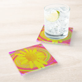 Gele zonnebloem op een Psychedelic Swirl Glazen Onderzetter