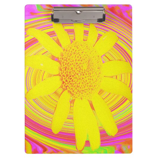 Gele zonnebloem op een Psychedelic Swirl Klembord (Voorkant)