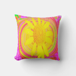 Gele zonnebloem op een Psychedelic Swirl Kussen