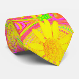Gele zonnebloem op een Psychedelic Swirl Stropdas
