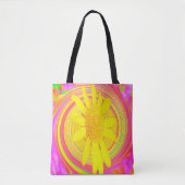 Gele zonnebloem op een Psychedelic Swirl Tote Bag (Voorkant)