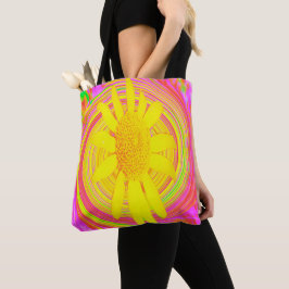 Gele zonnebloem op een Psychedelic Swirl Tote Bag