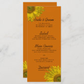 Gele zonnebloem op het Oranje Weddenschap Menu (Voorkant / Achterkant)