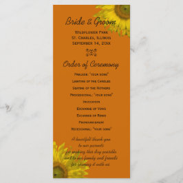 Gele zonnebloem op het Oranje weddenschapsprogramm Programmakaart