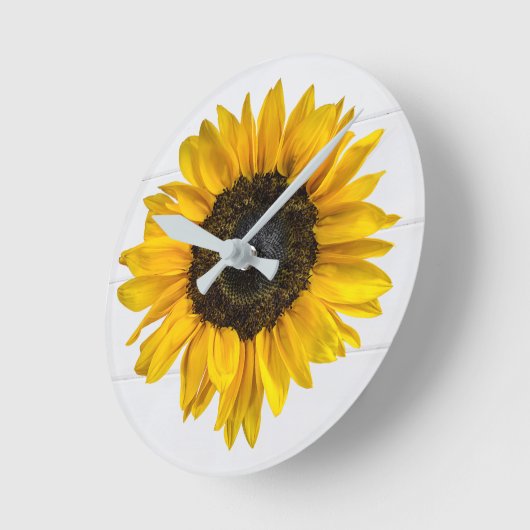 gele zonnebloem op hout ronde klok (Hoek)