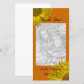 Gele zonnebloem op oranje bedankkaart met foto (Voorkant / Achterkant)