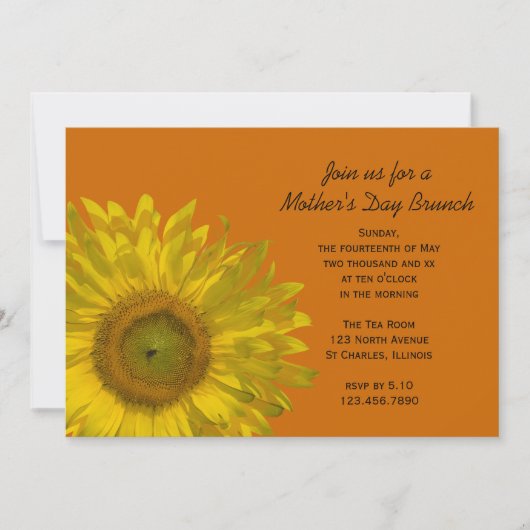 Gele zonnebloem op Oranje Moederdag Brunch Kaart (Voorkant)