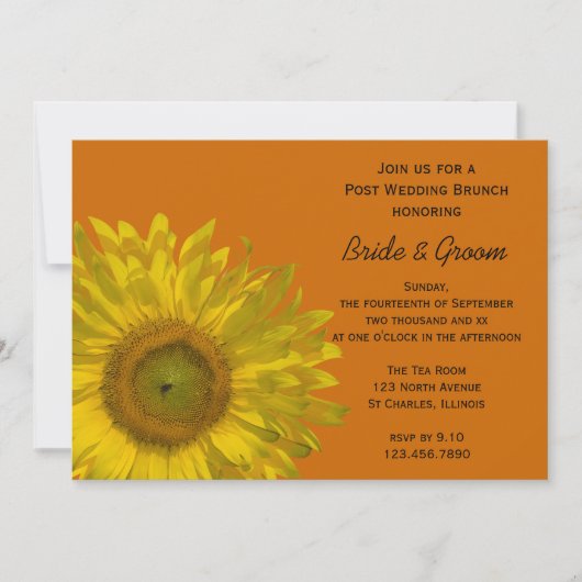 Gele zonnebloem op Oranje post Wedding Brunch Kaart (Voorkant)