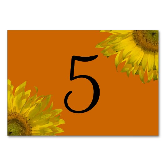 Gele zonnebloem op Oranje tafelnummers (Voorkant)
