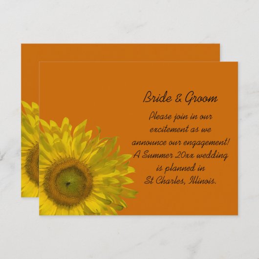 Gele zonnebloem op Oranje Verloving Aankondiging (Voorkant / Achterkant)