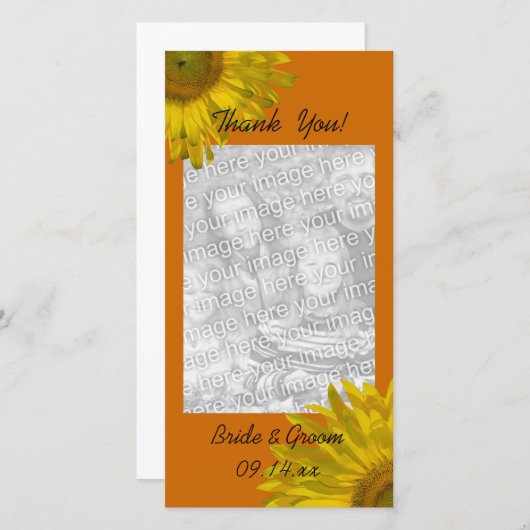 Gele zonnebloem op Sinaasappel Hartelijk dank Bedankkaart (Voorkant / Achterkant)
