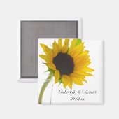Gele zonnebloem op White Save the Date Wedding Magneet (Voorkant / Achterkant)