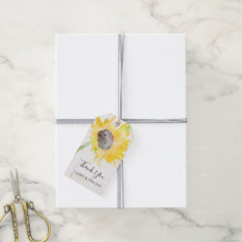 Gele zonnebloem op White Water Color Wedding Cadeaulabel