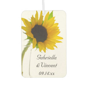 Gele zonnebloem op White Wedding Favor Luchtverfrisser