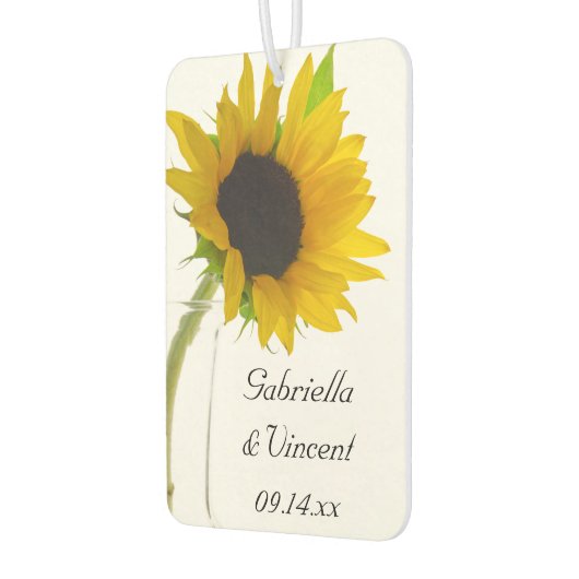 Gele zonnebloem op White Wedding Favor Luchtverfrisser (Links)