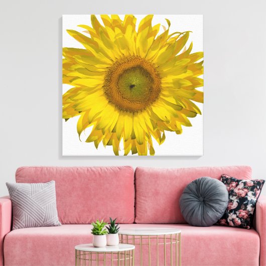 Gele zonnebloem op wit canvas afdruk (Insitu (Woonkamer))
