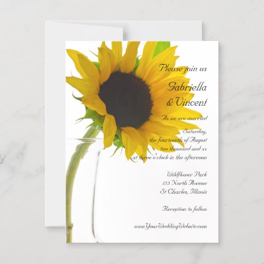 Gele zonnebloem op witte bruiloft magnetische uitnodiging (Voorkant)