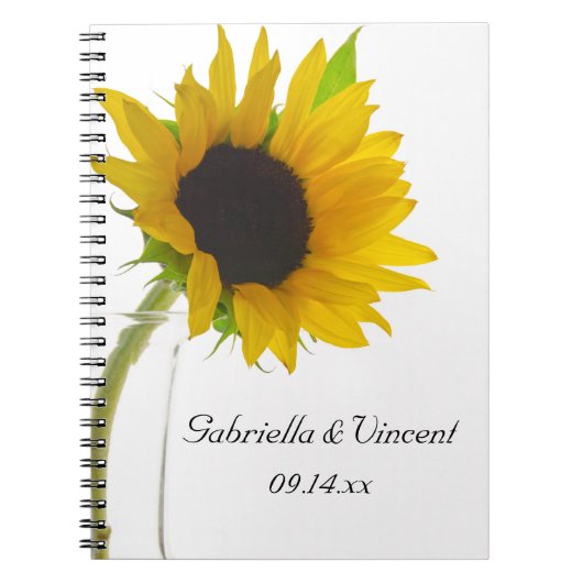 Gele zonnebloem op witte bruiloft notitieboek (Voorkant)
