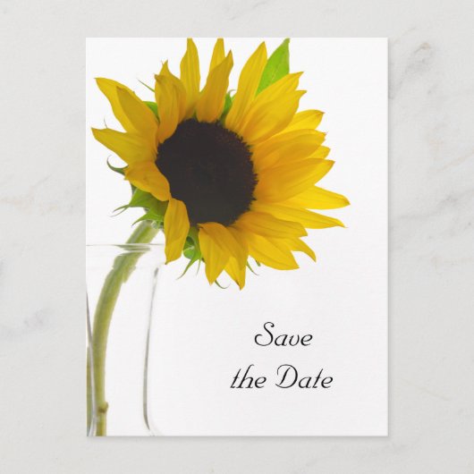 Gele zonnebloem op witte bruiloft Save the Date Aankondigingskaart (Voorkant)