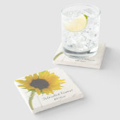 Gele zonnebloem op witte bruiloft stenen onderzetter (Zijkant)