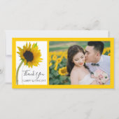 Gele Zonnebloem op Witte Trouw Dank Je Bedankkaart (Voorkant)