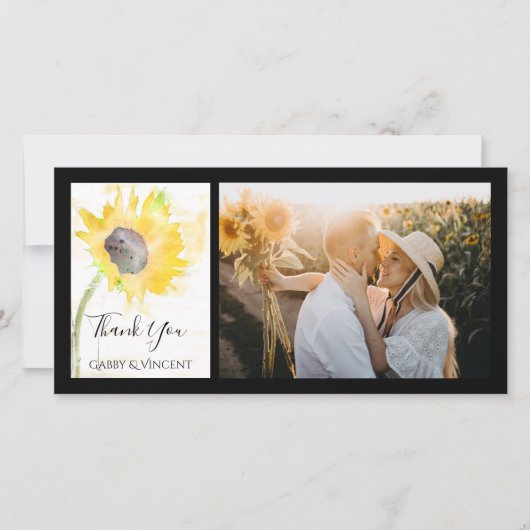Gele zonnebloem op witte Waterverf bruiloft Bedankkaart (Voorkant)