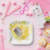 Gele zonnebloem op witte Waterverf bruiloft Papieren Bordje (Feest)