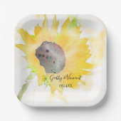 Gele zonnebloem op witte Waterverf bruiloft Papieren Bordje (Voorkant)