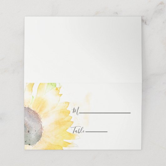 Gele zonnebloem op witte Waterverf bruiloft Plaatskaartje (Buitenkant ongevouwen)