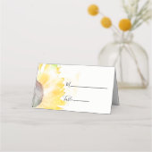 Gele zonnebloem op witte Waterverf bruiloft Plaatskaartje (Voorkant)