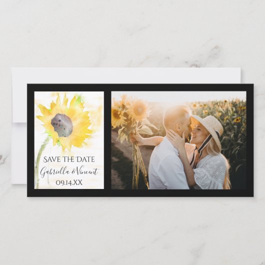 Gele Zonnebloem op Witte Waterverf Huwelijk Save The Date (Voorkant)