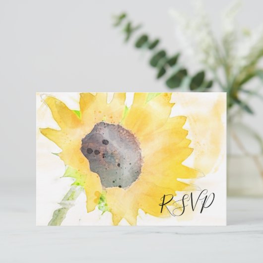 Gele zonnebloem op witte Waterverf RSVP (Staand voorkant)