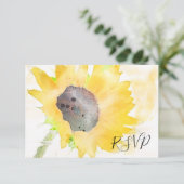 Gele zonnebloem op witte Waterverf RSVP Kaartje (Staand voorkant)