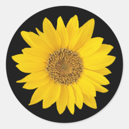 Gele zonnebloem op zwart ronde sticker
