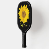 Gele zonnebloem op zwarte aangepaste naam pickleball paddle (Links)