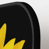 Gele zonnebloem op zwarte aangepaste naam pickleball paddle (Links Detail)