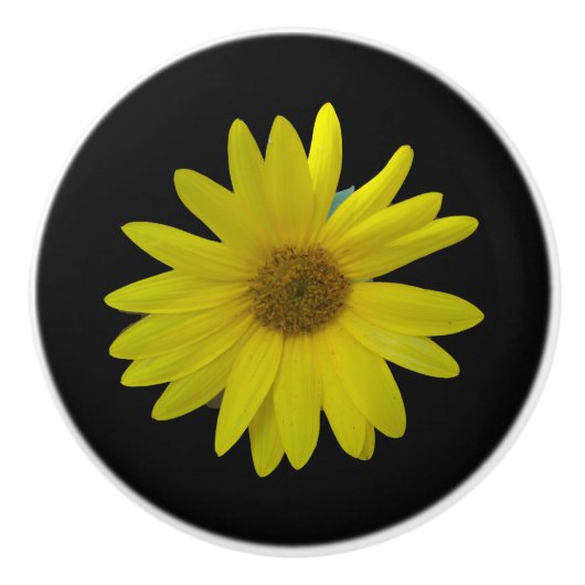 Gele zonnebloem op zwarte achtergrond keramische knop (Voorkant)