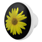 Gele zonnebloem op zwarte achtergrond keramische knop (Rechts)