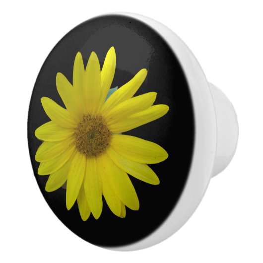 Gele zonnebloem op zwarte achtergrond keramische knop (Rechts)