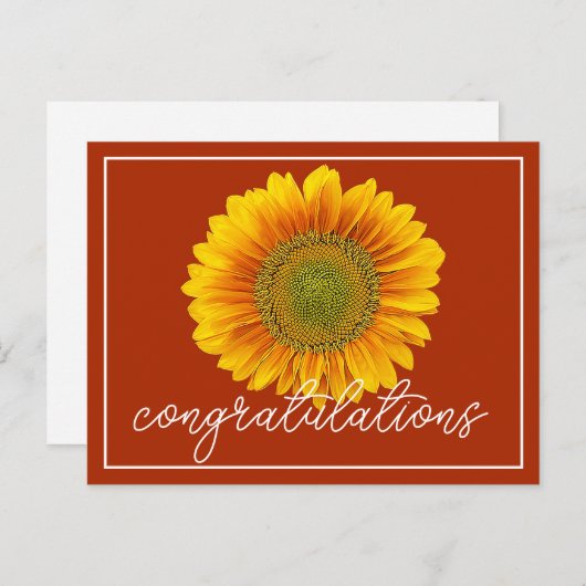 Gele Zonnebloem Oranje Achtergrond Gefeliciteerd Briefkaart (Voorkant / Achterkant)