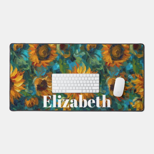 Gele zonnebloem patroon aangepaste naam bureaumat (Keyboard & Muis)