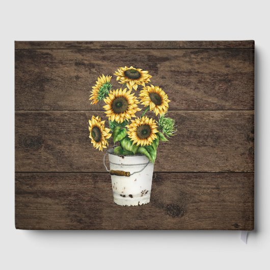 Gele zonnebloem Rustisch op het houten guest Book Gastenboek (Achterkant)