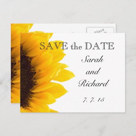 Gele Zonnebloem Save the Date Briefkaart (Voorkant / Achterkant)