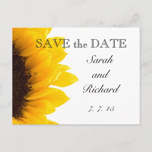 Gele Zonnebloem Save the Date Briefkaart (Voorkant)