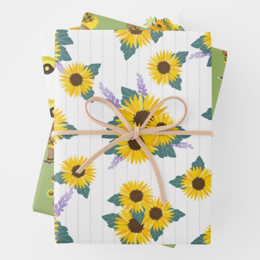 Gele zonnebloem |Schattig etnisch meisje | Bloemen Inpakpapier Vel (In situ)