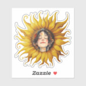 Gele Zonnebloem Schattigee Meisjes Gezicht in het Sticker (Vel)