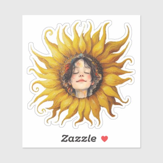 Gele Zonnebloem Schattigee Meisjes Gezicht in het  Sticker (Vel)