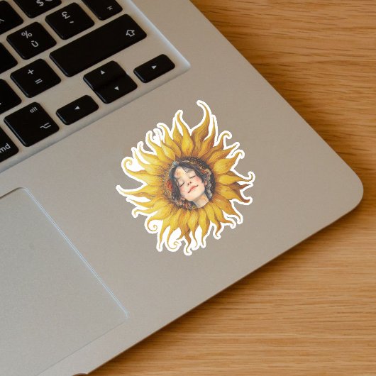 Gele Zonnebloem Schattigee Meisjes Gezicht in het Sticker